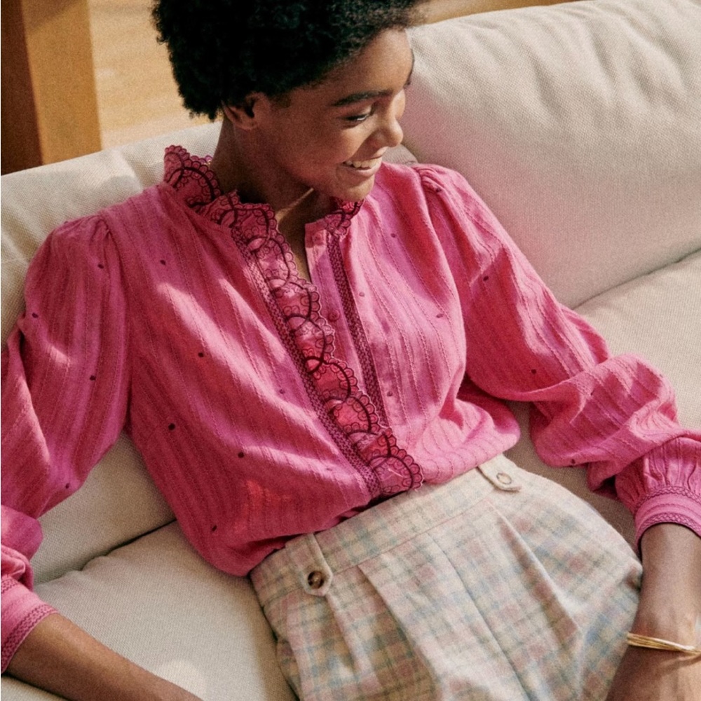 SEZANE MATHILDA BLOUSE IN MAGENTA || SIZE 34 FR || 100% ORGANIC COTTON